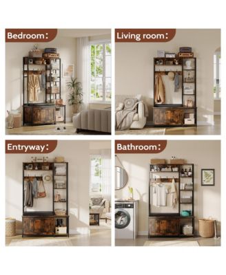 Hall Tree Coat Rack - Flip-top Shoe Cabinet, 5 Storage Compartments, Cushioned Bench, 4 Hooks for Entryway, Hallway