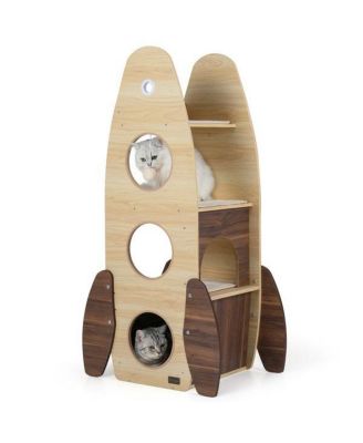 Rocket Shape Cat Tree with 2 Condos & Sisal Scratch Pads, Hanging Pompom Toys