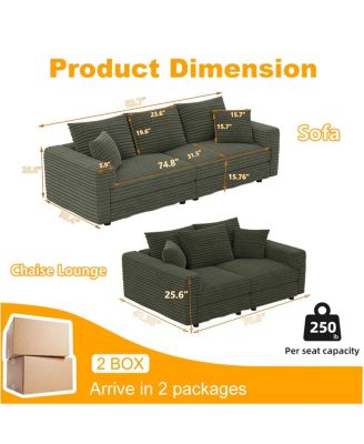 82.7" Plush Corduroy 3-Seat Sofa, Modern Comfy Upholstered Cloud Couch