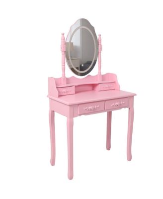 Princess Vanity Desk Set with Mirror & Stool, 4 Drawers, Ample Storage