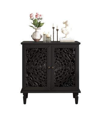 Streamdale Vintage Black 2-Door Display Cabinet with Floral Design