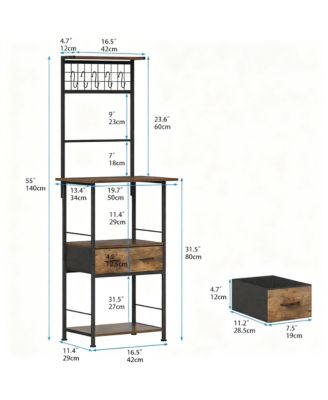 Space-Saving Slim Coffee Bar with 4 Shelves, 2 Drawers, 5 Hooks