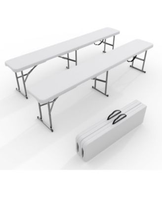 Portable Folding Bench 6 Foot 2 Pack, Plastic Foldable Bench with Carrying Handle for Outdoor Picnic, Camping, Party and Sports Activities