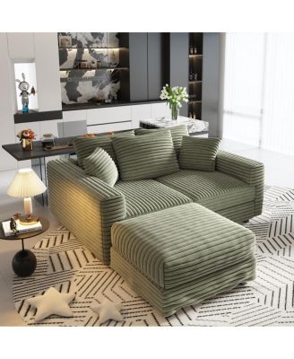 82.7" Plush Corduroy 3-Seat Sofa with Movable Ottoman