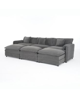 Oversized Deep Seat Sectional Cloud Sofa Sleeper with 3 Ottomans & Soft Pillows, Modular Couch Bed, DIY Combination