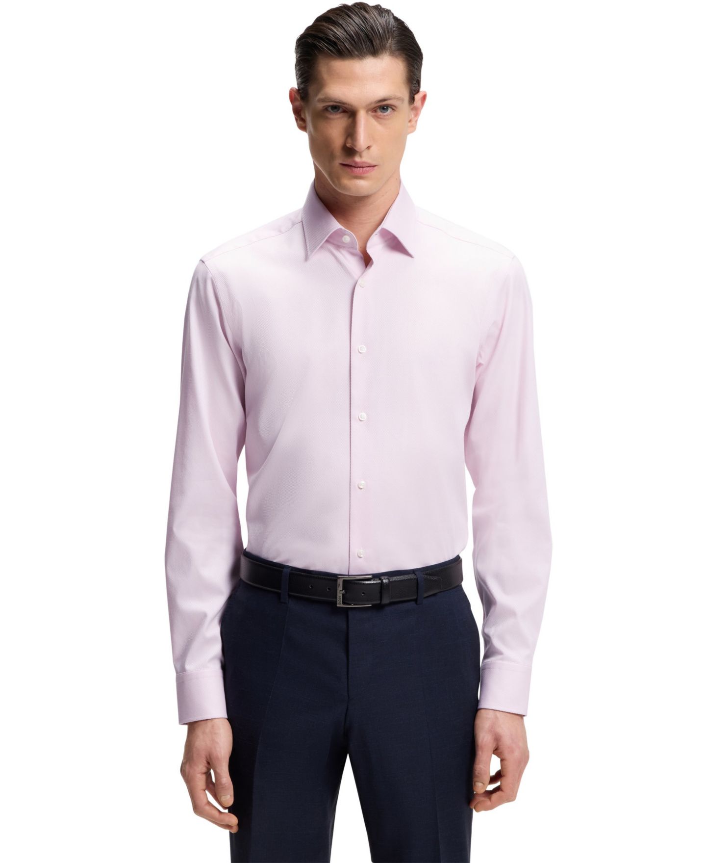 Мужская рубашка Hugo Boss Stretch-Cotton Dobby Regular-Fit Dress Shirt, цвет: Розовый — фото 1