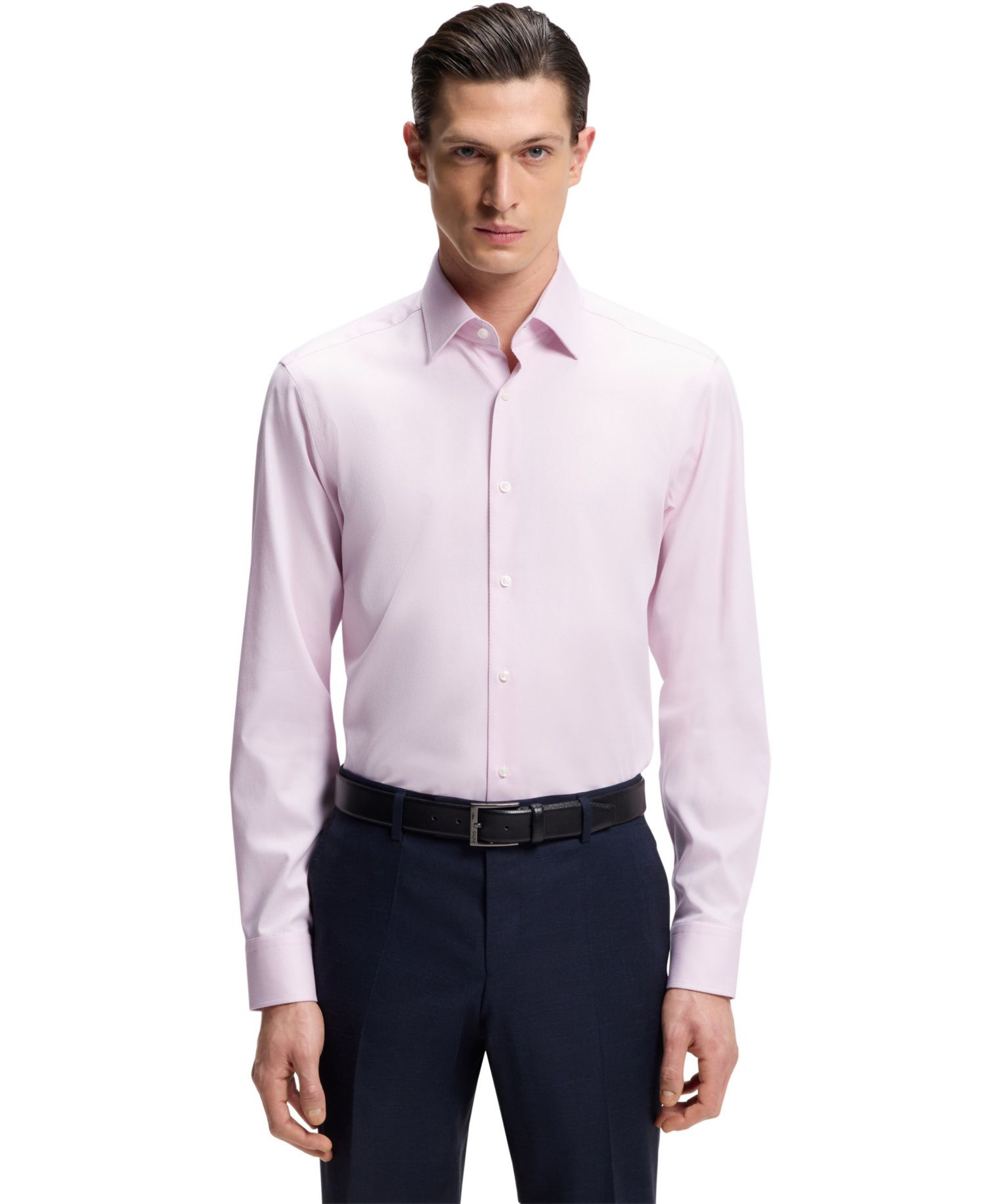 Men's Stretch-Cotton Dobby Regular-Fit Dress Shirt