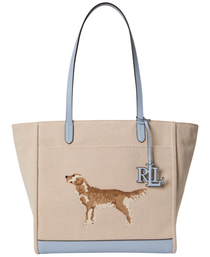 Lauren Ralph Lauren Dog Embroidered Cameryn Extra Large Canvas Tote Bag