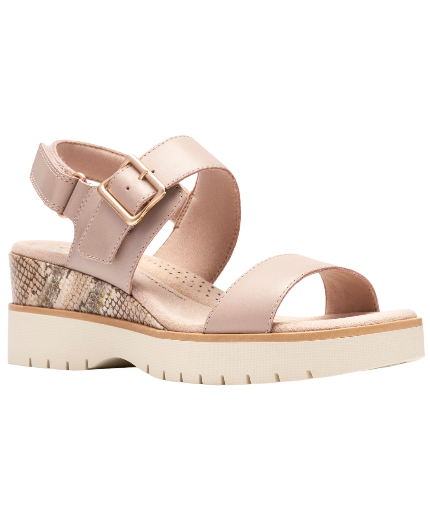Женские сандалии Clarks Diaz Rose Round Toe Wedge, цвет: Бежевый кожаный — фото 1