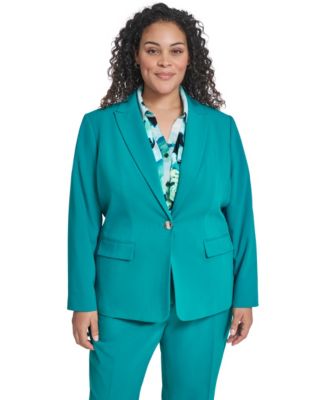 Plus Size Collarless One Button Jacket