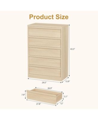 5 Drawer Dresser for Bedroom, Modern 5 Chest of Drawers Tall with Large Drawers Storage, Wooden Dresser Organizer for Living Room