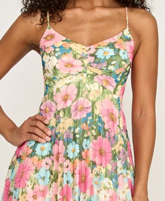 Juniors' V-Neck Floral Print Chiffon Dress
