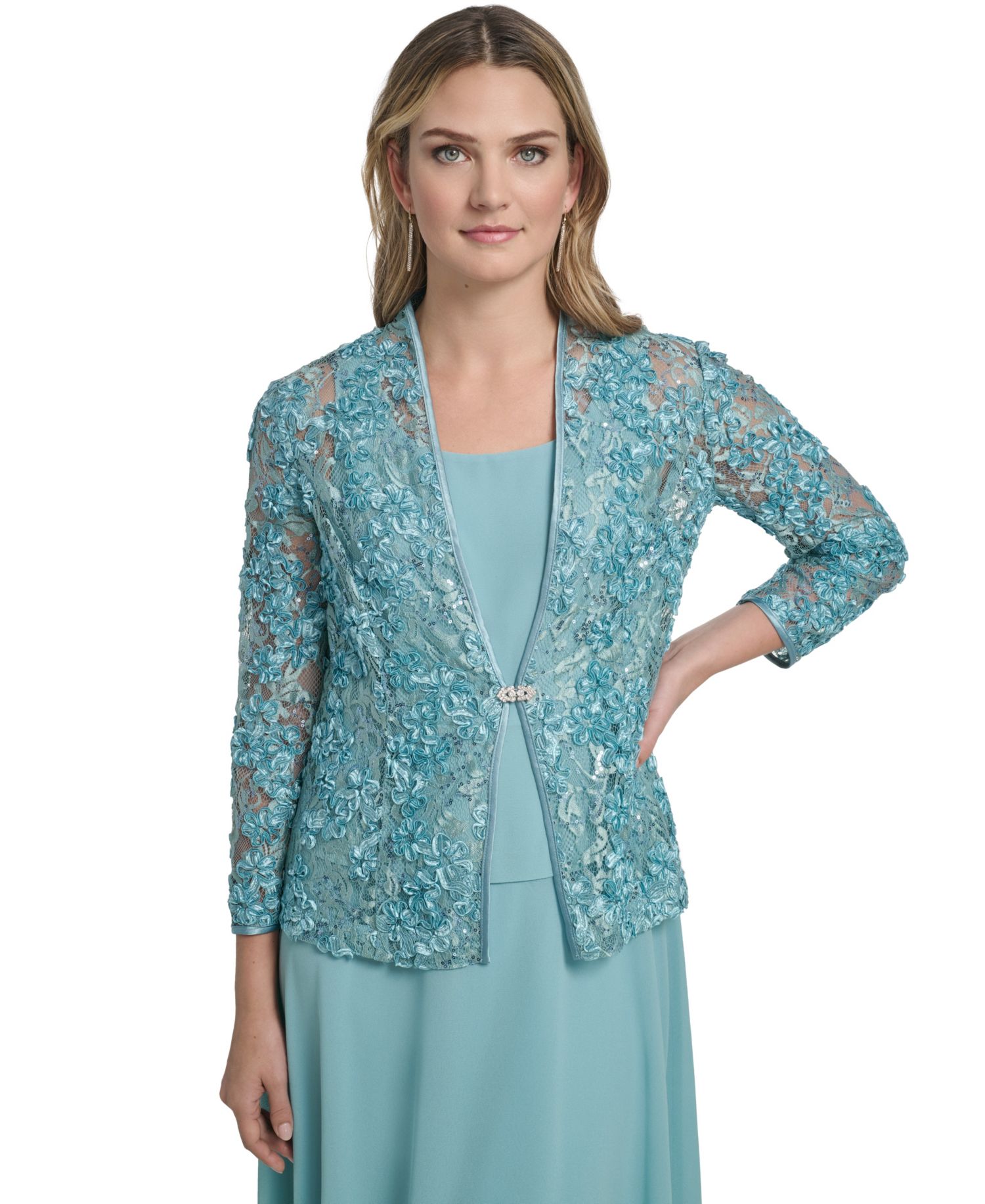 petite 3/4-Sleeve Jacket with Crewneck Dress
