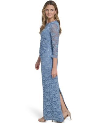 Petite Boat Neck Side Tuck Sheath Gown