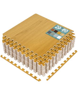 20 Tiles 80 Sq ft Wood Grain Interlocking Floor Foam Tile Mats - for Home, Playroom, Basement, Trade Show