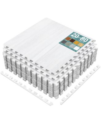 20 Tiles 80 Sq ft Wood Grain Interlocking Floor Foam Tile Mats - for Home, Playroom, Basement, Trade Show