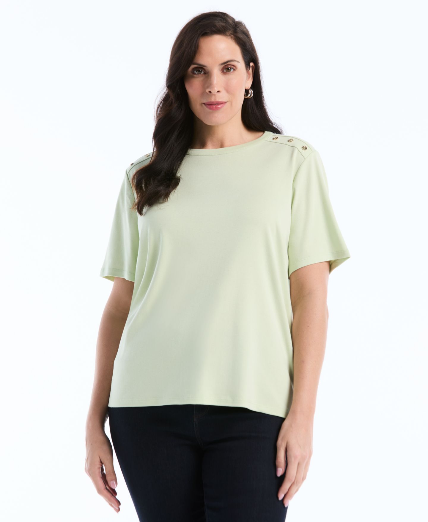 Женский топ Rafaella Plus Size Button-Detail Short-Sleeve, цвет: Gleam — фото 1