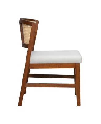 Rattan Dining Chairs (Set of 2) - Upholstered, Curved Back, Hardwood Frame