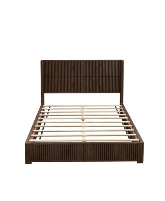 Streamdale Solid Walnut Queen Platform Bed Frame - No Box Spring Needed