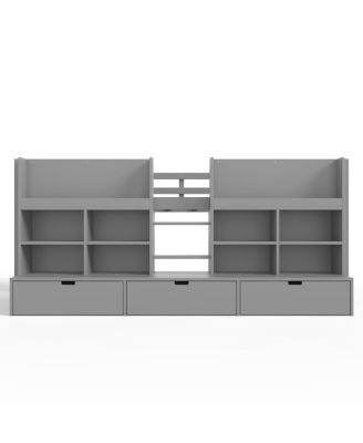 Twin XL Loft Bed w/ Multi-Storage Shelves, Curtain & Chalkboard