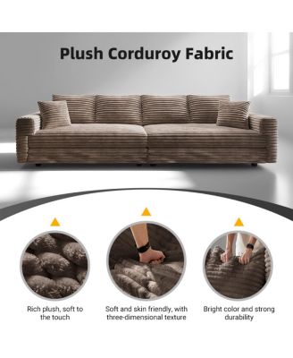 Plush Corduroy 4-Seat Sofa, Modern Comfy Upholstered Cloud Couch with Pillows & Ottomans