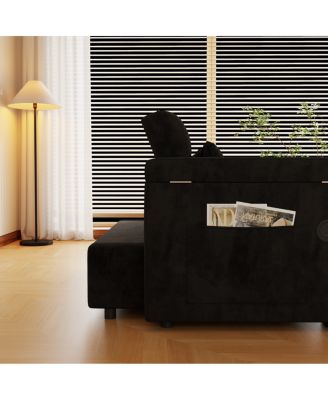 65-inch 3-in-1 foldable sofa bed with table, storage armrests, velvet finish