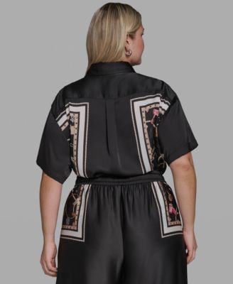 Plus Size Printed Collared Shirt