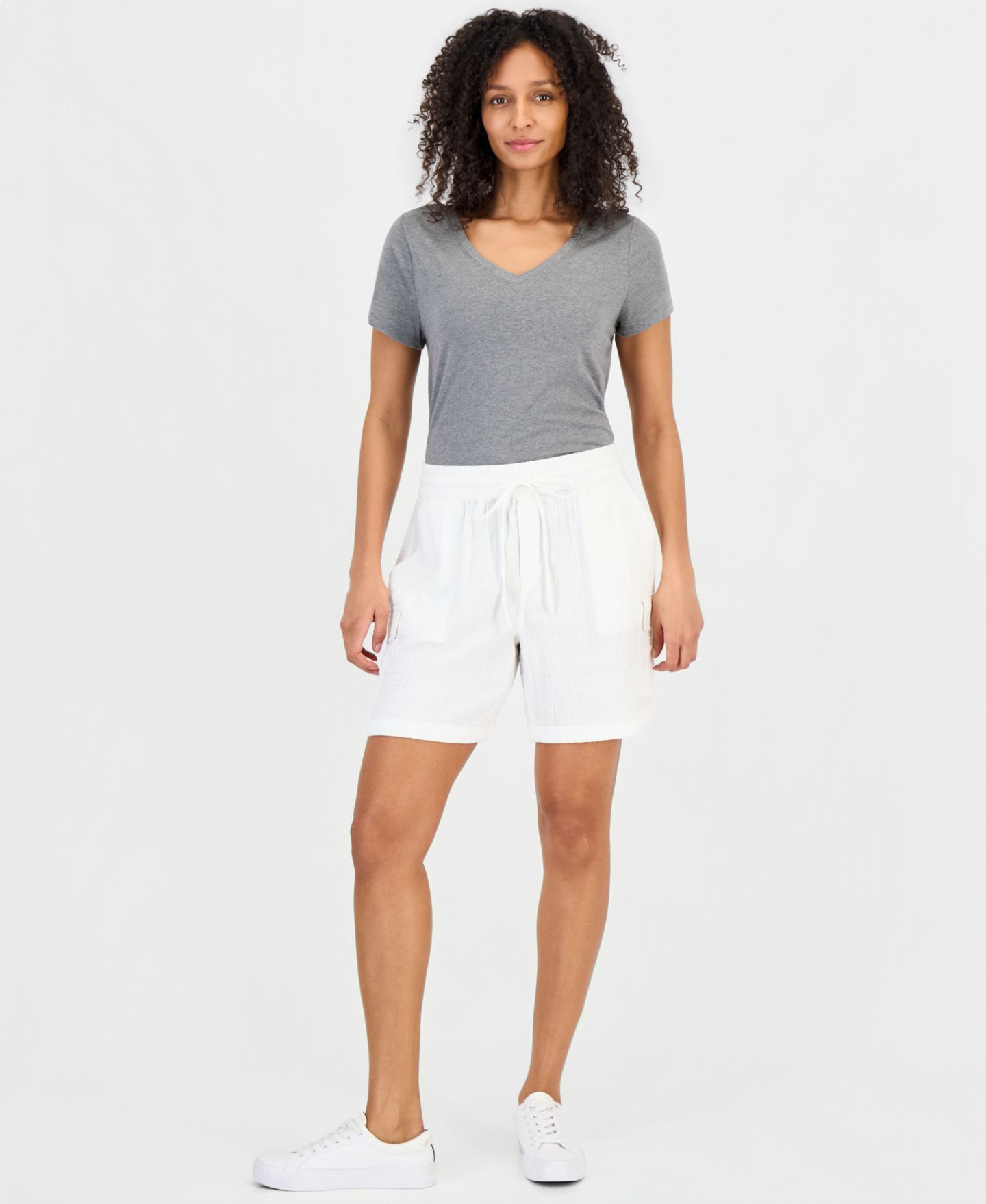 Женские шорты Style & Co Cotton Gauze Pull-On Cargo, цвет: Яркий белый — фото 1
