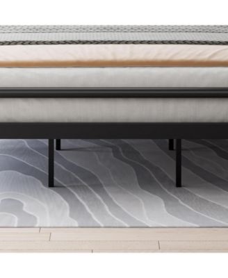 King Bed Frame with Wood Headboard, Mid-Century Modern Bed Frame, Metal Platform Bed Frame/No Box Spring Needed/Noise-Free