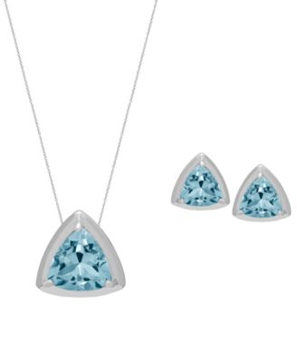 2-Pc. Genuine Blue Topaz (2.98 ct. t.w.) Trillion Pendant Necklace and Stud Earrings Set in Sterling Silver. Also Available in Amethyst.