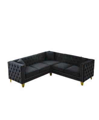 Velvet L-Shaped Sectional Couch, 5-Seater Sofa with 3 Cushions
