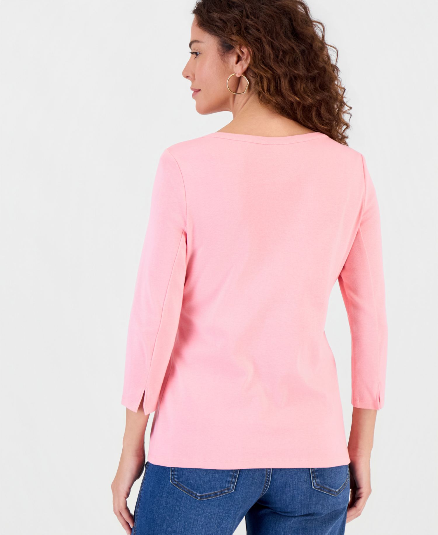 Plus Size 3/4 Sleeve Boat-Neck Top
