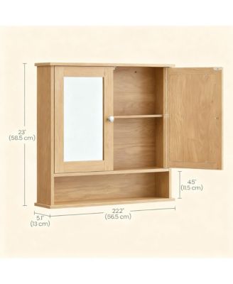 Bathroom Mirror Cabinet with 2 Doors, Adjustable Shelf, Open Compartment, Easy Assembly