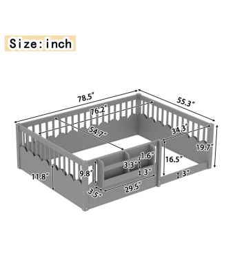 Streamdale Full Floor Bed with Fence and Bookshelf, Wood Kids Floor Bed, Gray.