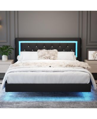 Queen Size Bed Frame with LED Headboard