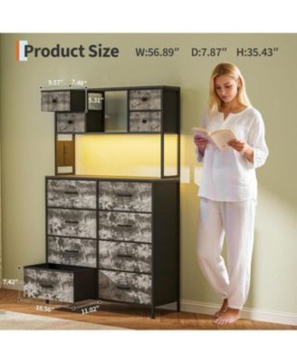 Dresser for Bedroom Drawer Fabric Chest with LED Lighting, Power Outlet and Open Shelves, Wood Top & Metal Frame for Bedroom, Hallway