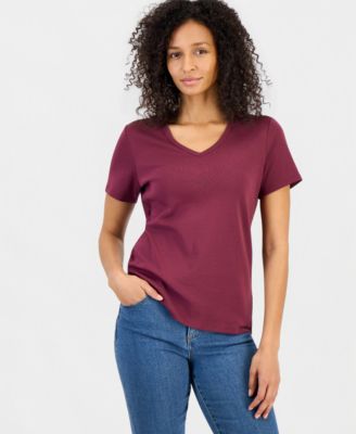 Women's Cotton Short Sleeve V-Neck Top