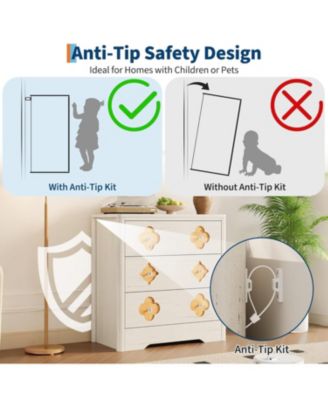 Dresser for Bedroom, Chest of Dressers Tall Dresser for Closet with 3 Decorative Drawer Front Boho Night Stand