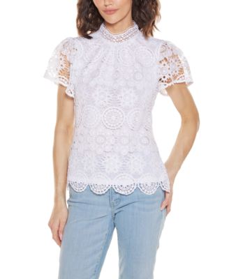 Women's Lace Front Mock Neck Top