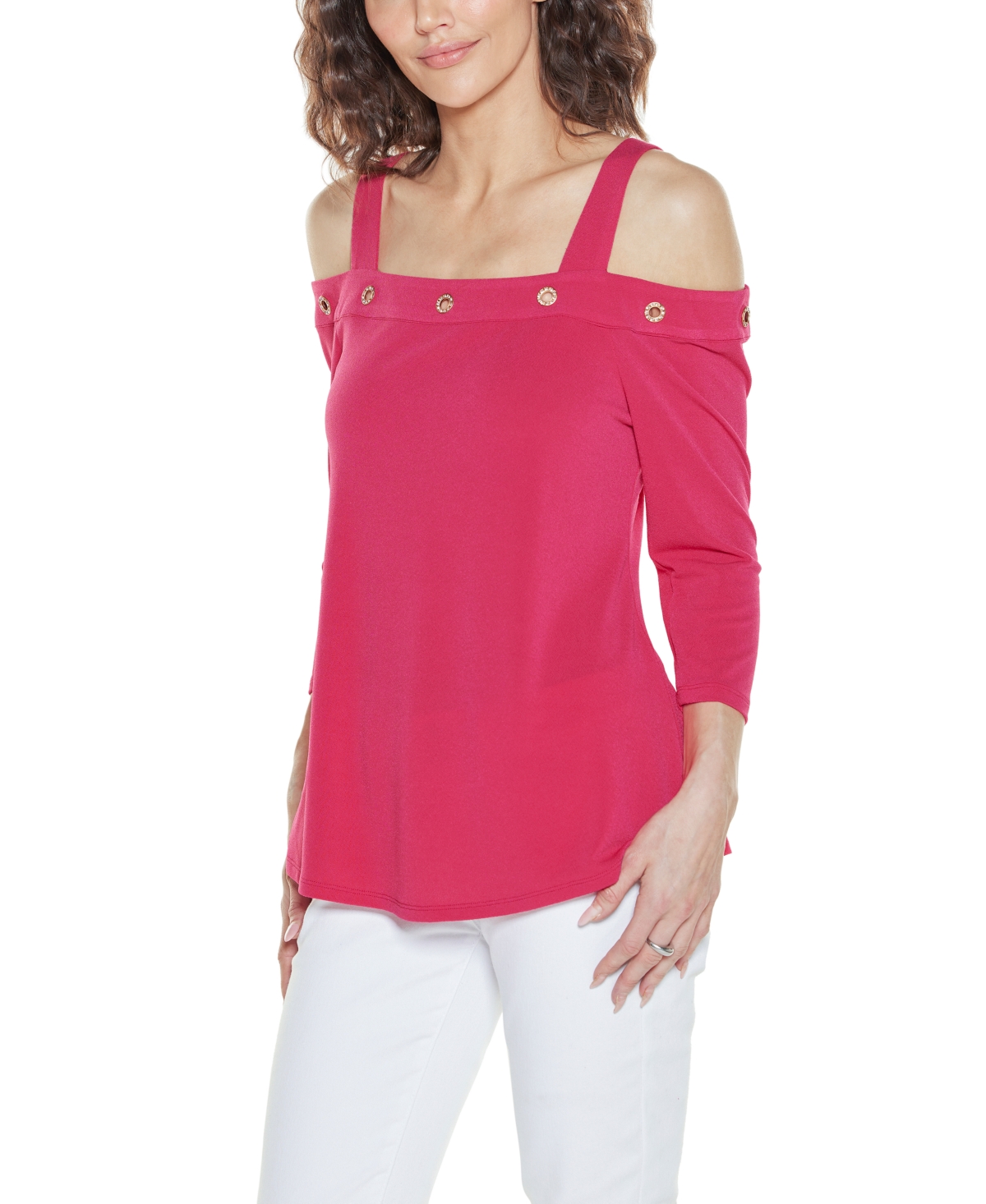 Belldini Women's Grommet Trim Cold Shoulder Top