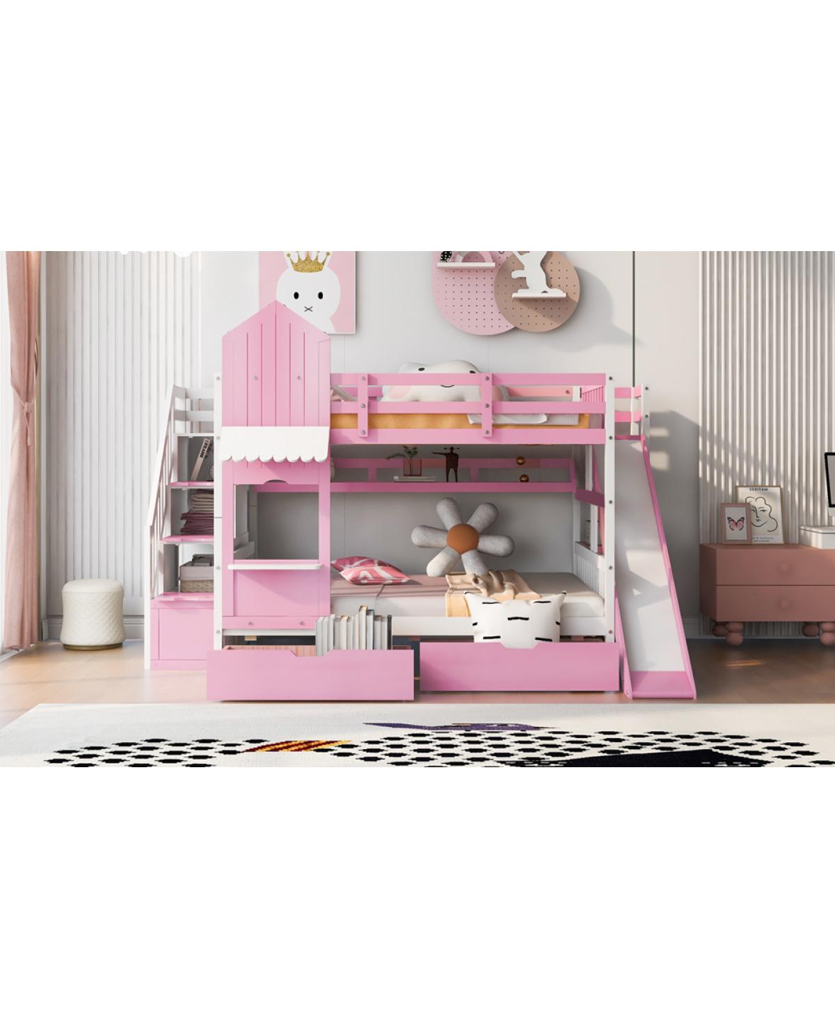 Streamdale Furniture Full-Over-Full Castle Bunk Bed w/ Drawers
