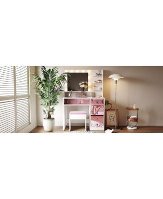 Glamorous Pink Vanity Set with Hollywood Lights & Storage