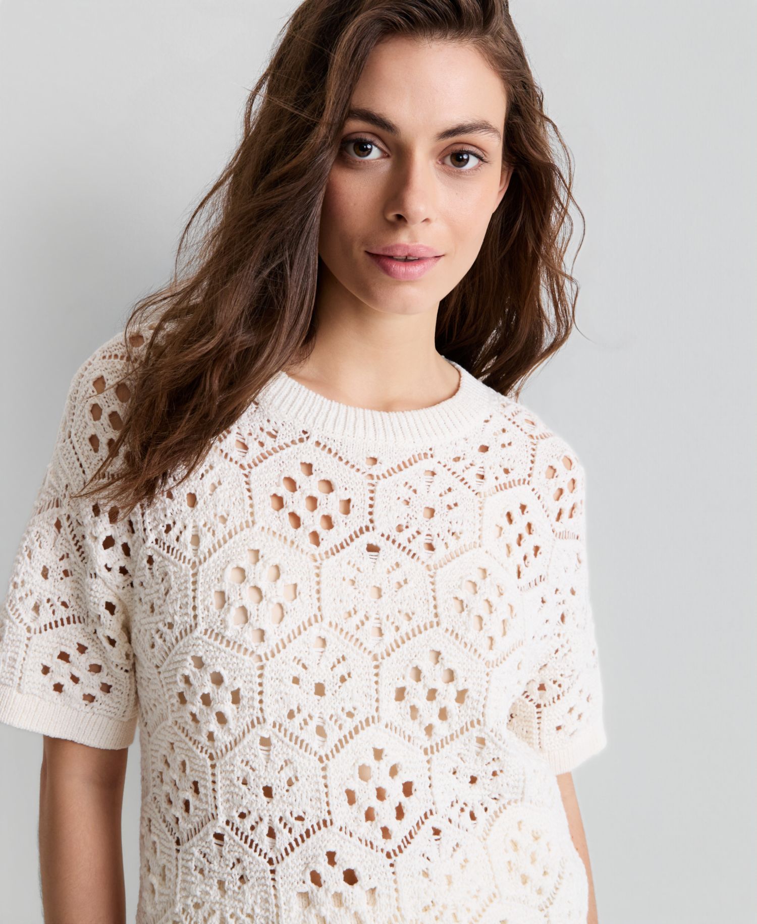 Women's Short-Sleeve Crochet Sweater