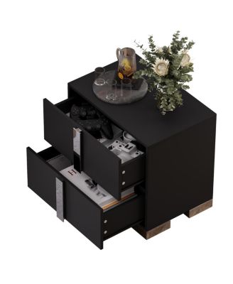 Modern End Table with Drawers and Metal Foot