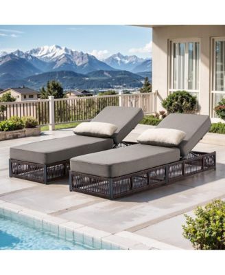 Brown PE Wicker Outdoor Chaise Lounge with 5 In. Thick Olefin Cushions Patio Lounge Chair for Sunroom