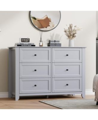 6-Drawer Dresser for Bedroom, Large Wooden Chest with Deep Drawers and Metal Knobs for Entryway, Hallway