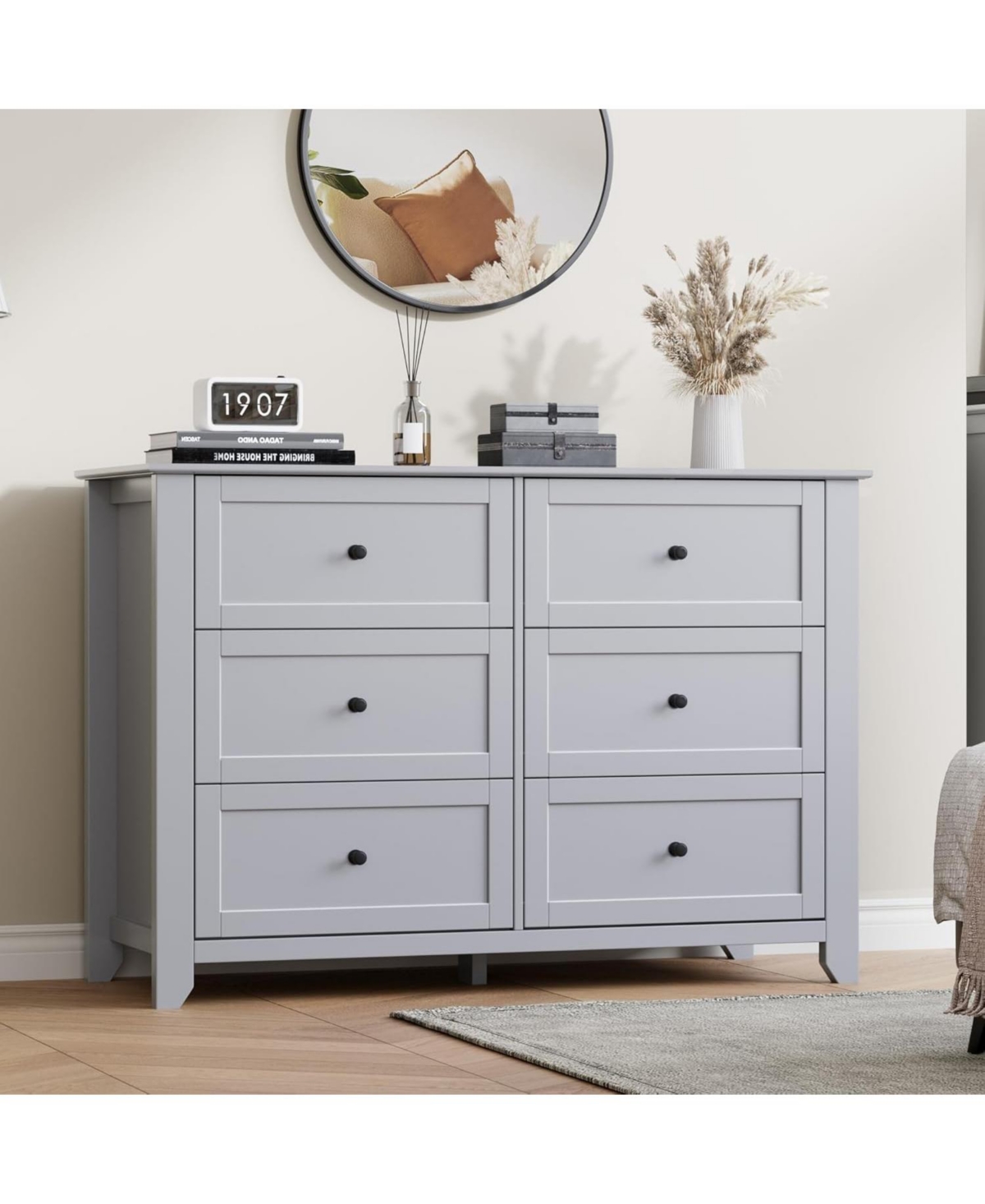 gaomon 6-Drawer Dresser for Bedroom, Large Wooden Chest with Deep Drawers and Metal Knobs for Entryway, Hallway - grey