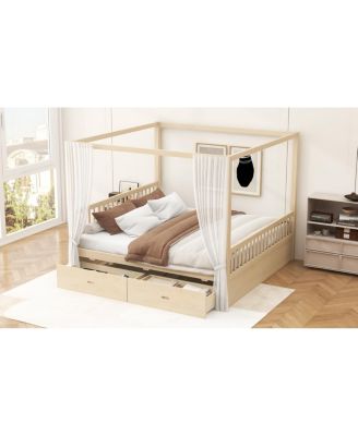 Wooden Canopy Bed with Storage Drawers, King size