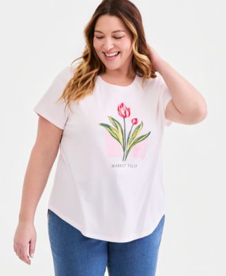 Style & Co Plus Size Perfect Short-Sleeve Open-Crewneck T-Shirt