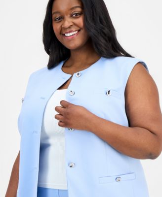 Plus Size Round-Neck Button-Front Vest